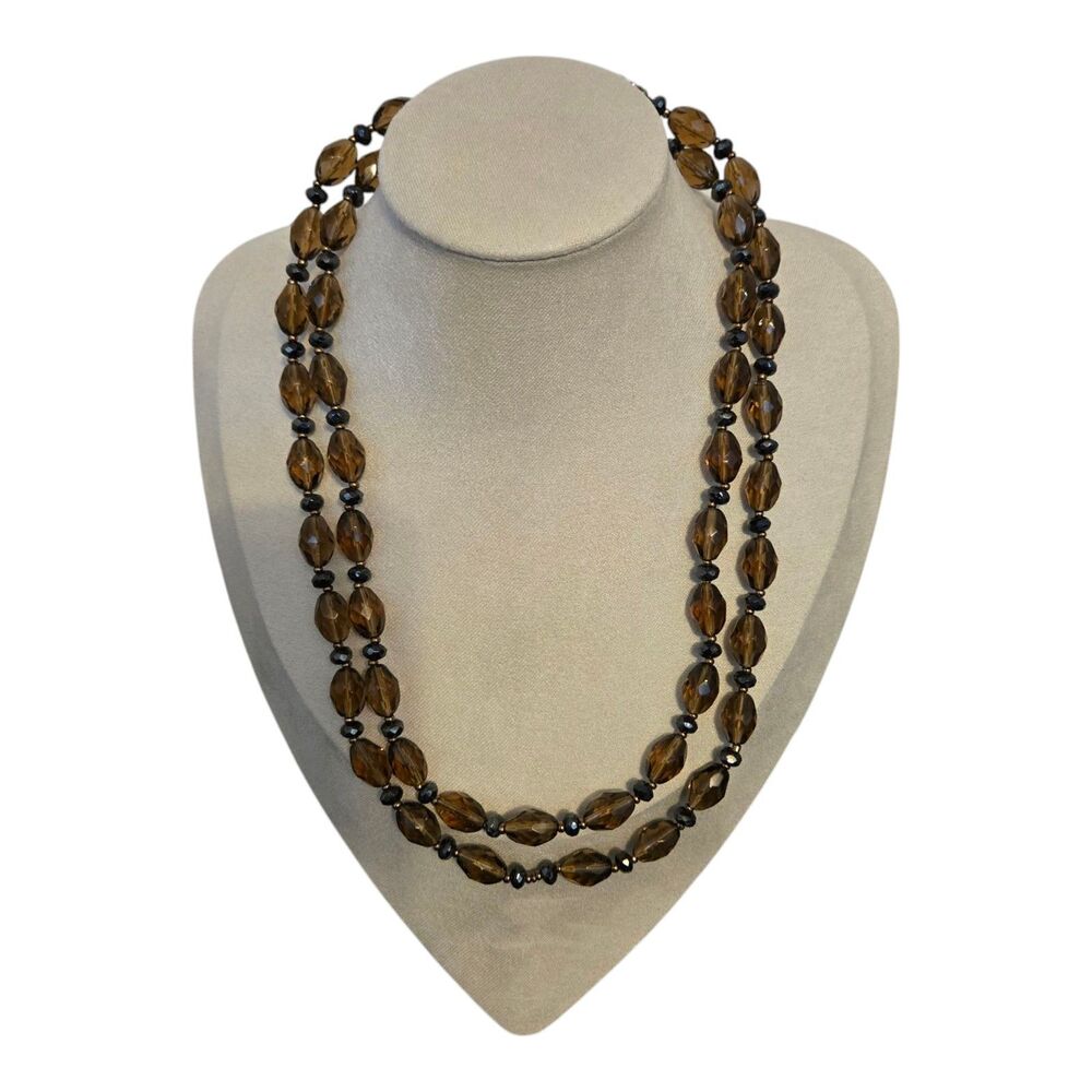 RJ Graziano Necklace Double Strand Brown Beads and Spacers 15" With Extender